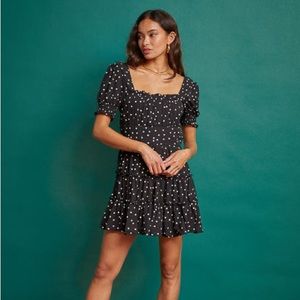 Trixxi Short Sleeve Fit + Flare Dress - Black & White Polka Dots - Size Small